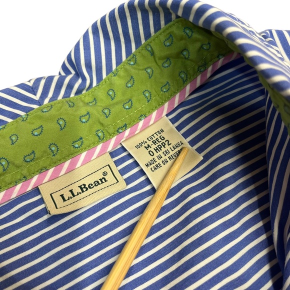 LL Bean Cotton Striped Button Down Shirt Medium - Picture 4 of 6